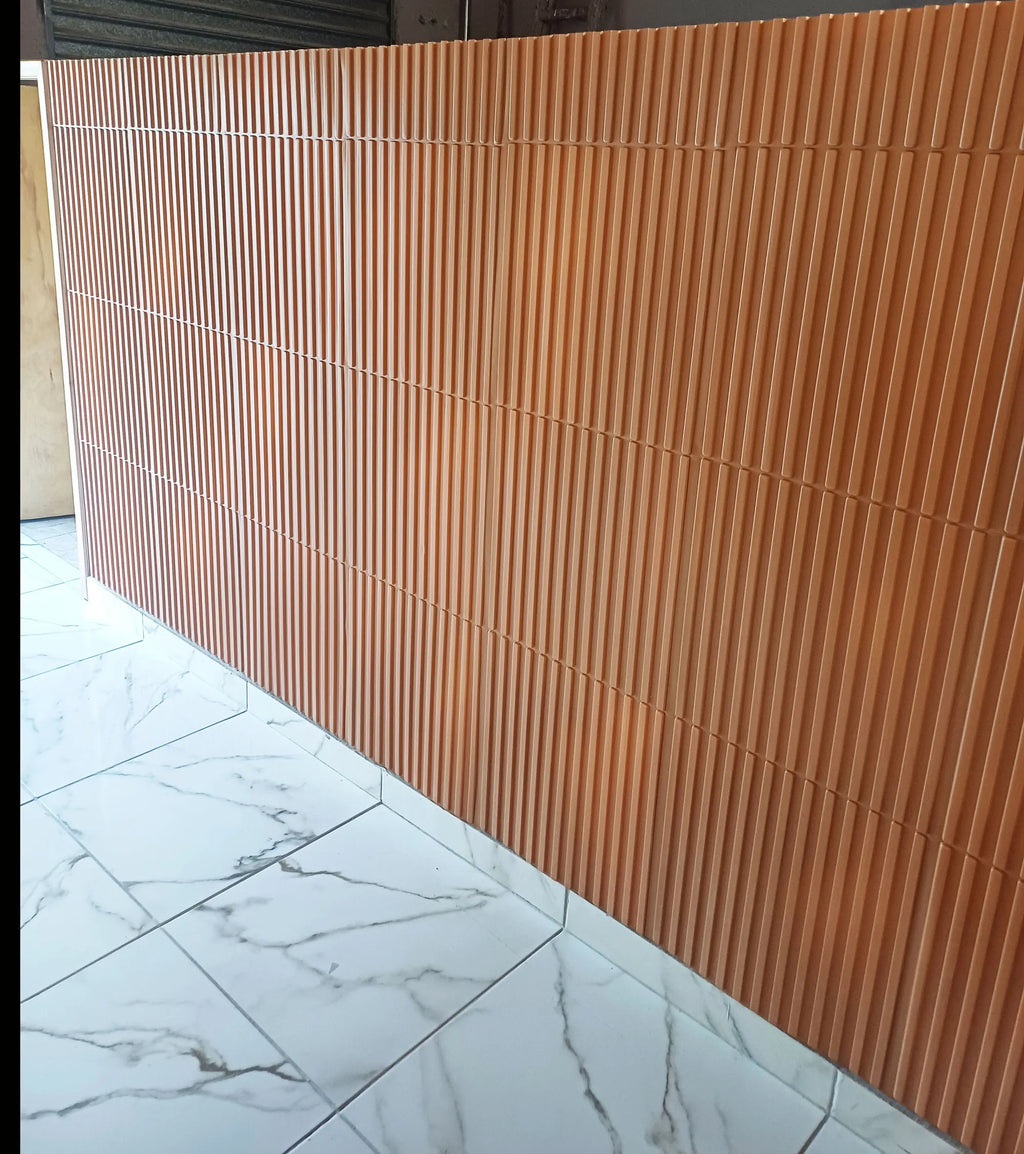 Kit C/ 10 Plates 51x51 High Wall Coating Embossed 3D Panel Ripped 2,5 m² (without adhesive) Brown-Freijo