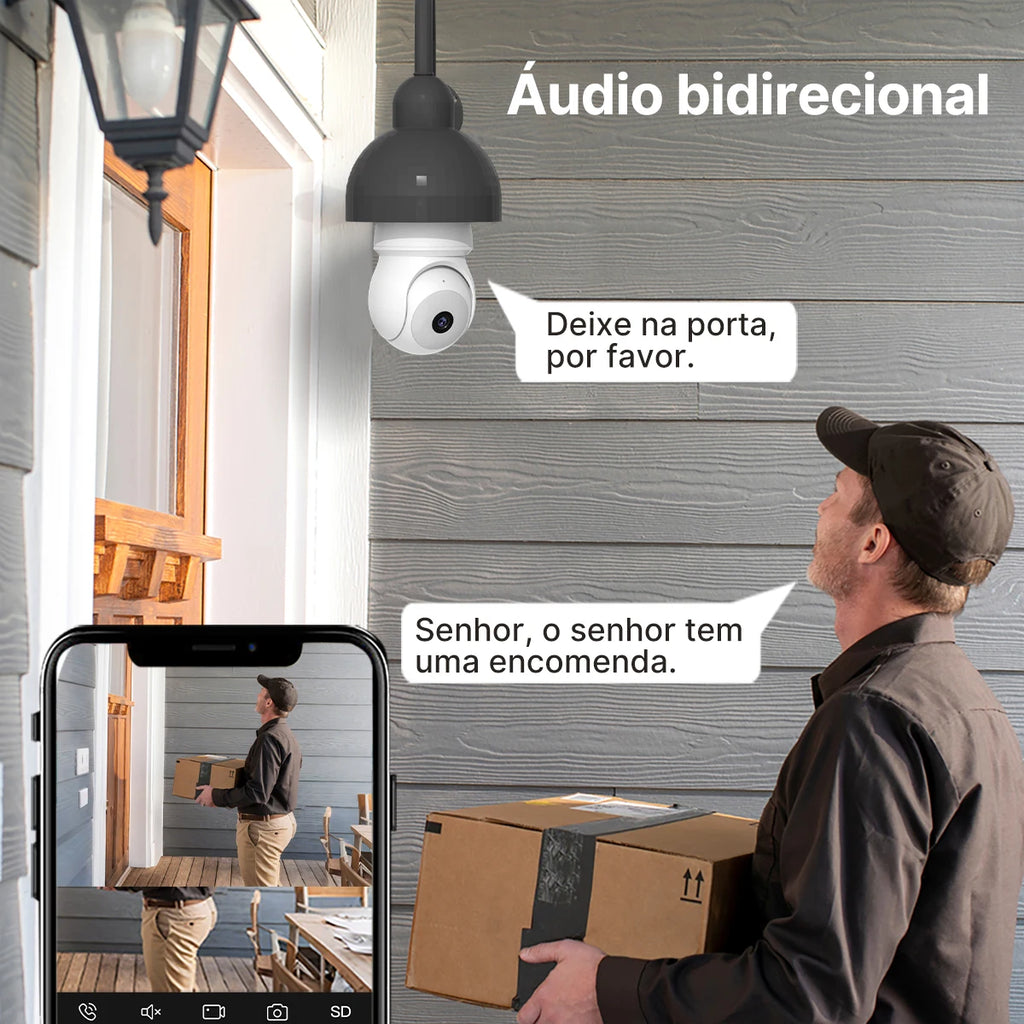 Wireless Network Camera with Lamp E27 Smart Camera for Home Outdoor Waterproof with Bidirectional Audio icsee