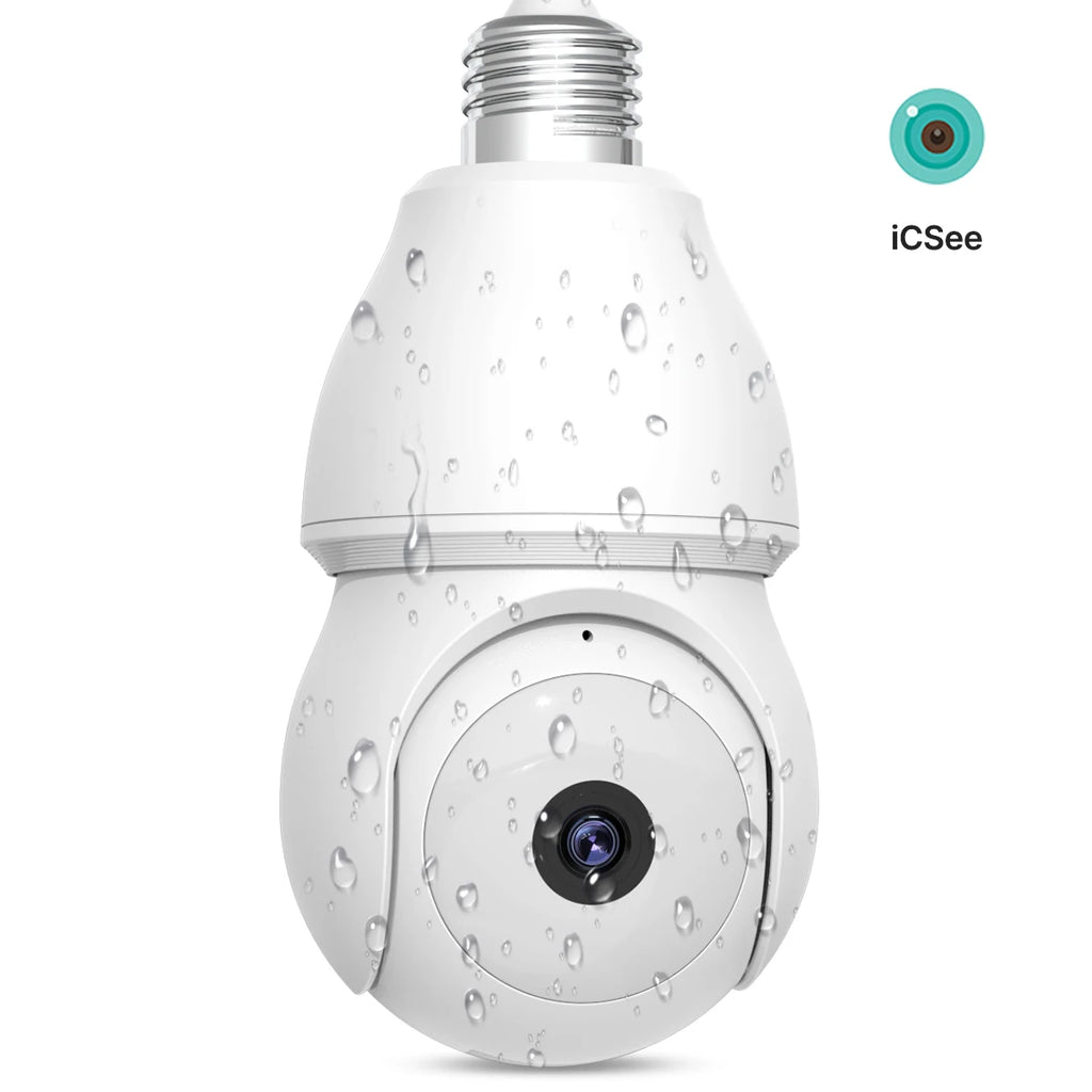 Wireless Network Camera with Lamp E27 Smart Camera for Home Outdoor Waterproof with Bidirectional Audio icsee