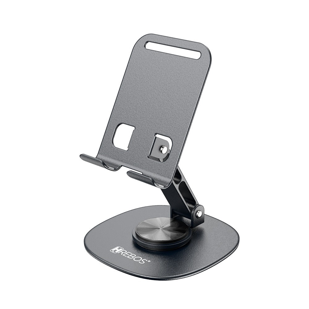 Suporte De Mesa Para Celular Alumínio Prata Rotação Hrebos SU-226