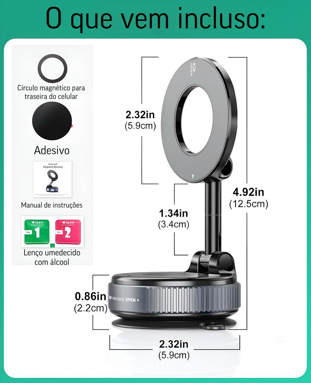 Suporte Celular Magnético Rotativo Dobrável Com Ventosa Kingo S600