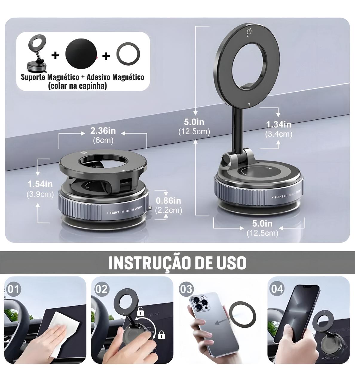 Suporte Celular Magnético Rotativo Dobrável Com Ventosa Kingo S600